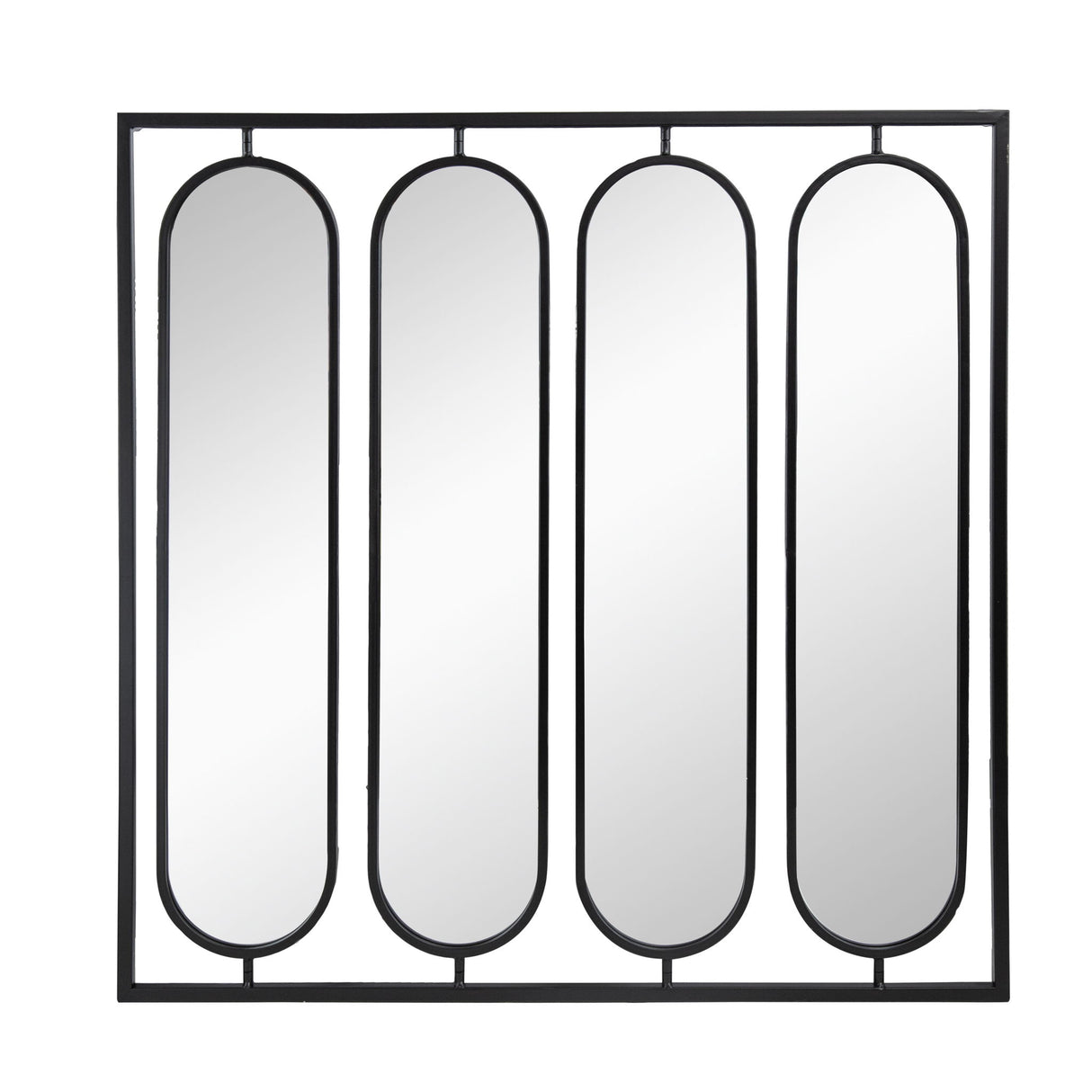 Large 4 Oval Wall Mirror With Square Frame, Home Decor For Living Room, Bedroom, Entryway, Office - Black