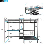 Full Over Twin Bunk Bed With Built In Desk, Shelves And Ladder - Black