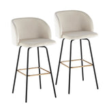 Fran - Swivel Fixed-Height Barstool (Set of 2) - Black Metal, Cream Velvet, Gold Metal