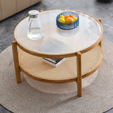 Modern Style Circular Double Layer Tea Table With Rattan Weave
