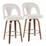 Ava - Upholstered Fixed-Height Barstool (Set of 2) - Walnut Wood Base