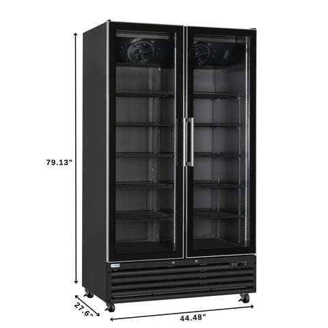 47 in. Two-Door Commercial Display Merchandiser Refrigerator in Sleek Black, 35 cu. ft. ETL Listed (KM-MDR-2GD-35CNL-BK)