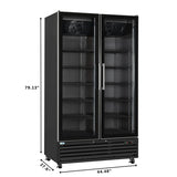 47 in. Two-Door Commercial Display Merchandiser Refrigerator in Sleek Black, 35 cu. ft. ETL Listed (KM-MDR-2GD-35CNL-BK)