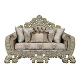 Sorina - Loveseat With 5 Pillows - Velvet, Fabric & Antique Gold