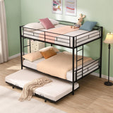 Full Over Full Modern Metal Bunk Bed With Trundle - Black