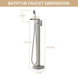 Freestanding Bathtub Faucet Waterfall Tub Filler Floor Mount Solid Brass With Hand Shower - Brushed Nickel