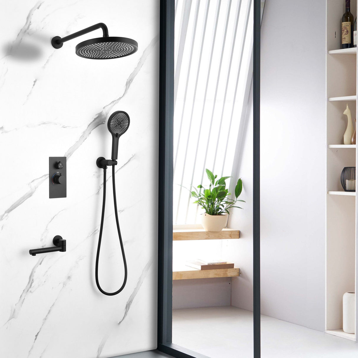 10" Shower System Set With Control Valve And Overhead Shower