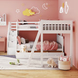 Solid L Shaped Bunk Bed With 3 Drawers, Ladder And Staircase