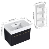 Modern Wall Mounted Bathroom Vanity With Thick Edge Resin Sink And Storage Rack