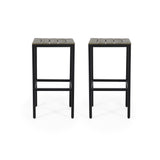 Outdoor Bar Stool With Slat Design And Metal Frame (Set of 2)