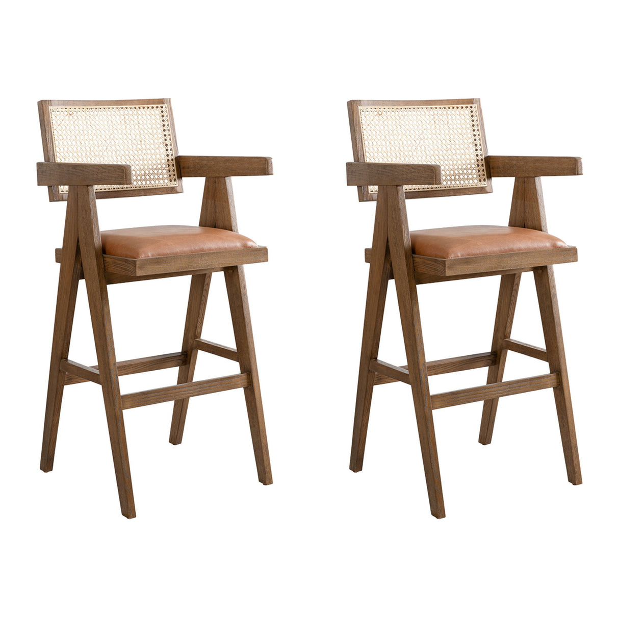 Harley - Nutmeg Brown Solid Wood And Rattan Upholstered 30" Bar Height Barstool