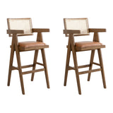 Harley - Nutmeg Brown Solid Wood And Rattan Upholstered 30" Bar Height Barstool