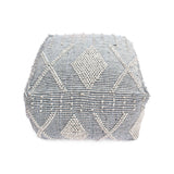 Diamond - Handcrafted Faux Yarn Pouf - Ivory / Gray