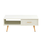 Modern Rectangle Coffee Table With Legs, Sliding Drawer For Storage - White