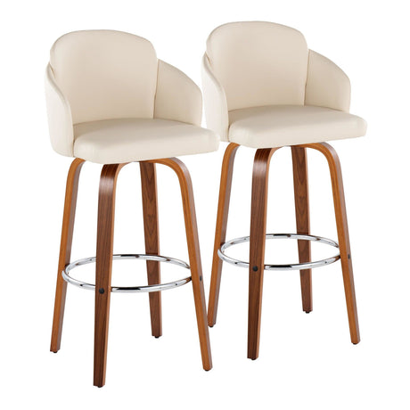 Dahlia - Contemporary Fixed-Height Barstool (Set of 2) - Walnut Wood, Chrome Footrest