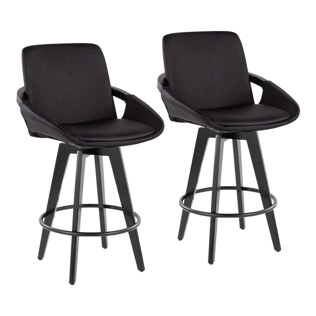 Cosmo - Fixed-Height Counter Stool (Set of 2) - Black Bamboo Base, Black Footrest