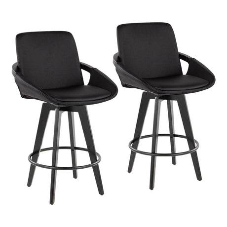 Cosmo - Fixed-Height Counter Stool (Set of 2) - Black Bamboo Base, Black Footrest