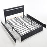 Upholstered Bed Frame With LED Lights, 4 Storage Drawers, Charging Station