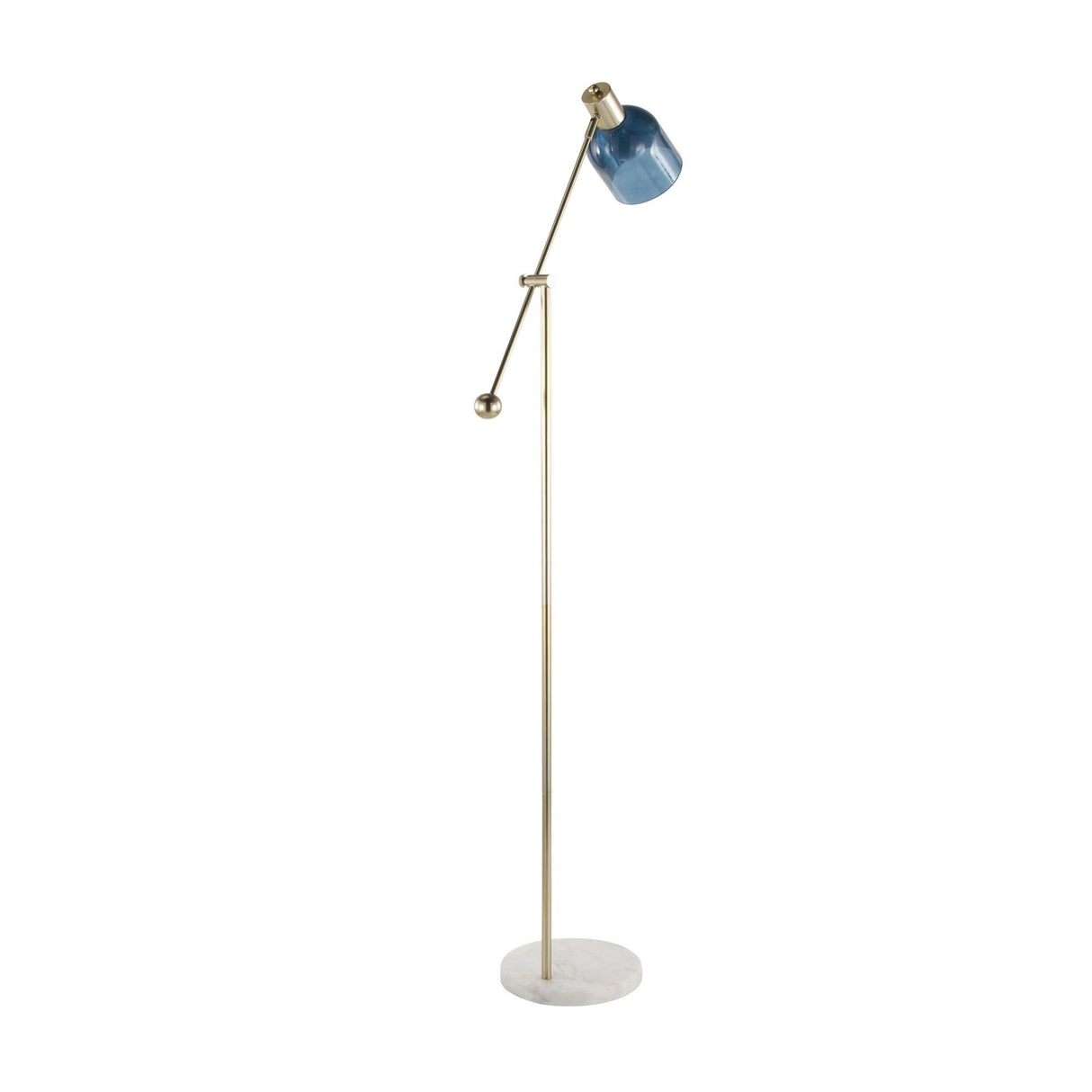 Marcel - Floor Lamp - White Marble, Gold Metal And Blue Glass