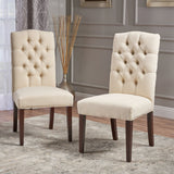 Harriet - Tufted Dining Chair Set Modern Farmhouse Style - Ivory Linen