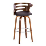 Cosi - 30" Fixed-Height Barstool With Swivel And Round Chrome Metal Footrest (Set of 2) - Walnut Wood And Brown Faux Leather