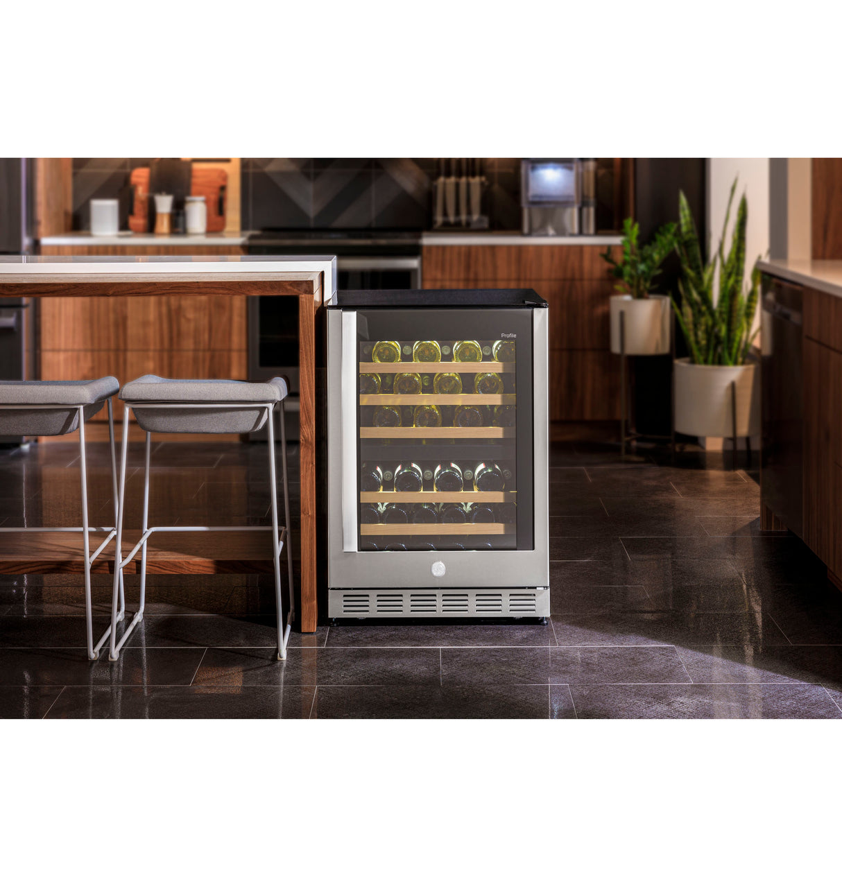 GE PWS06DSPSS 24 in. Undercounter Wine Cooler with Wood Racks, Dual Temperature Zones & 44 Bottle Capacity - Stainless Steel
