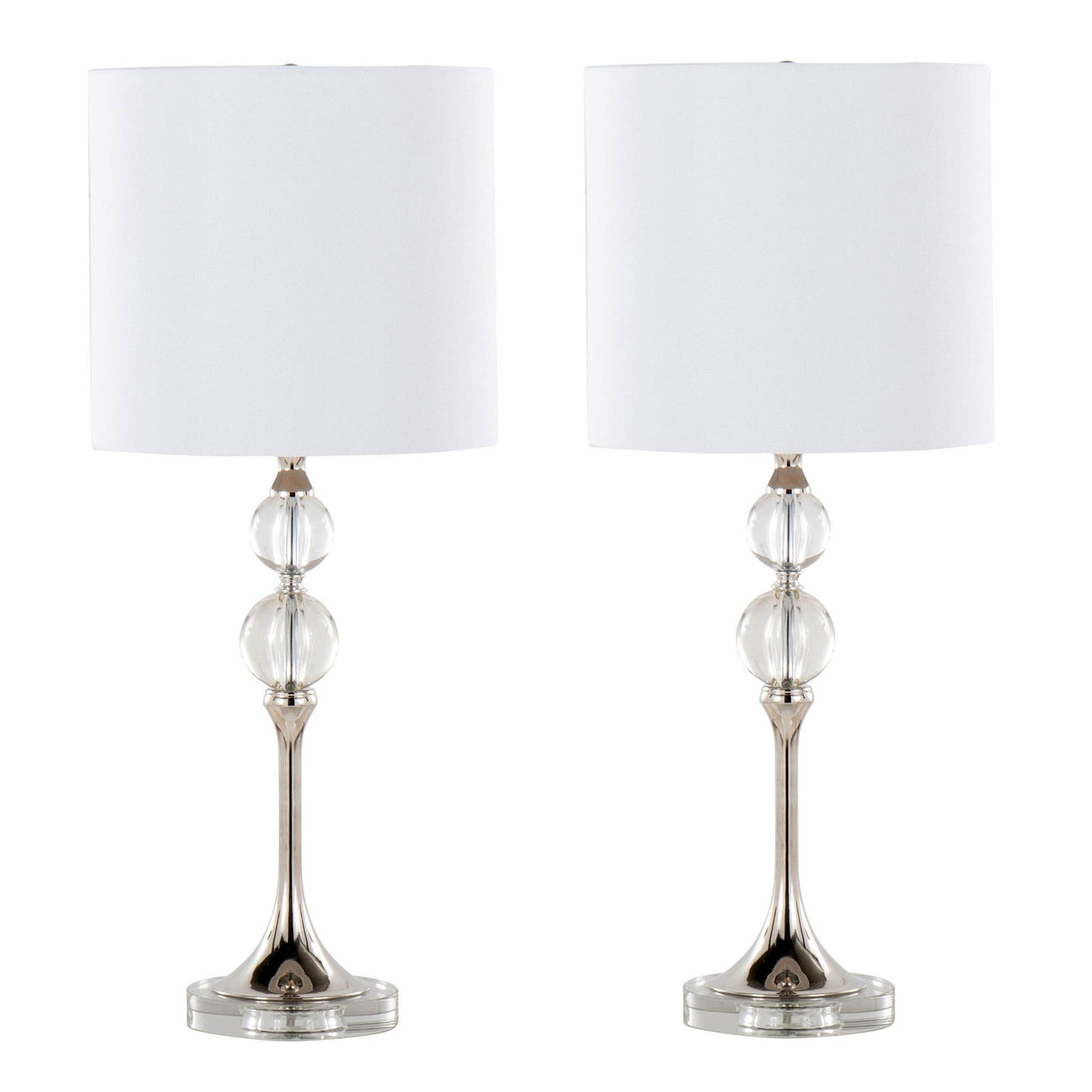 Clara - 26" Table Lamp (Set of 2) - Clear Crystal And Polished Nickel With White Linen Shade