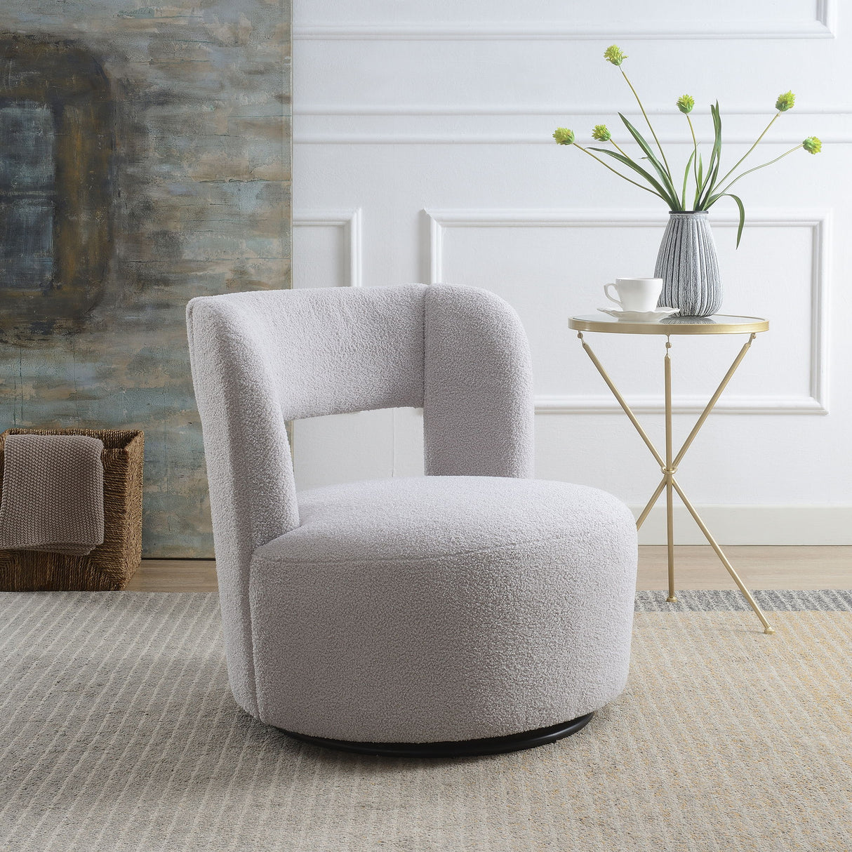 Swivel Comfy Round Barrel Chair With Soft Teddy Fabric For Living Room