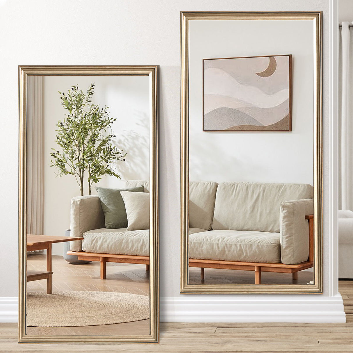 Elegant Full Body Floor Mirror With Artificial Wood Frame, Durable Design - Copper