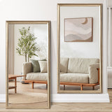 Elegant Full Body Floor Mirror With Artificial Wood Frame, Durable Design - Copper