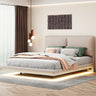 Upholstered Platform Bed With Sensor Light And 2 Large Backrests, With 2 Sets Of USB Port And Socket On Each Rear Bed Leg