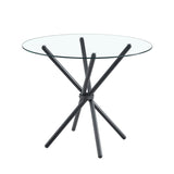 Modern Circular Transparent Tempered Glass Round Table With Metal Legs 36.6" Diameter - Silver / Transparent