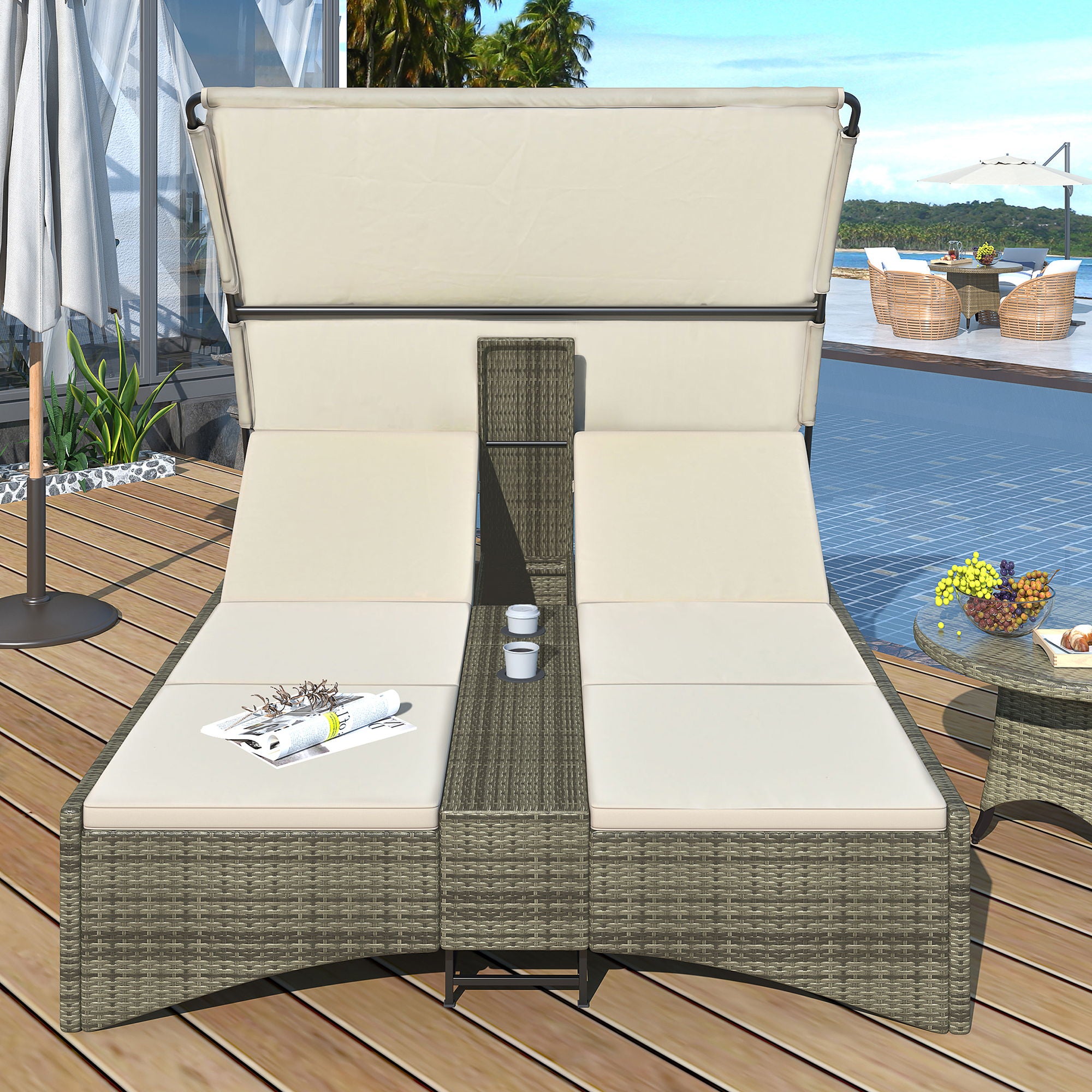 Patio Daybed Outdoor Daybed Sun Lounger With Shelter Roof With Adjusta Varouj