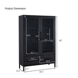 Modern Style Tall Display Cabinet With LED Lighting, Tempered Glass Door, 2 Drawers