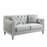 Katia - Loveseat With 2 Pillows - Light Gray Linen & Weathered White