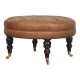 Buffalo - Round Ottoman With Castor Legs - Brown