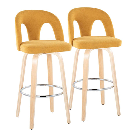 Ava - Upholstered Fixed-Height Barstool (Set of 2) - Natural Wood Base
