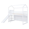 House Loft Bed With Slide, Storage Shelves And Light, Climbing Ramp