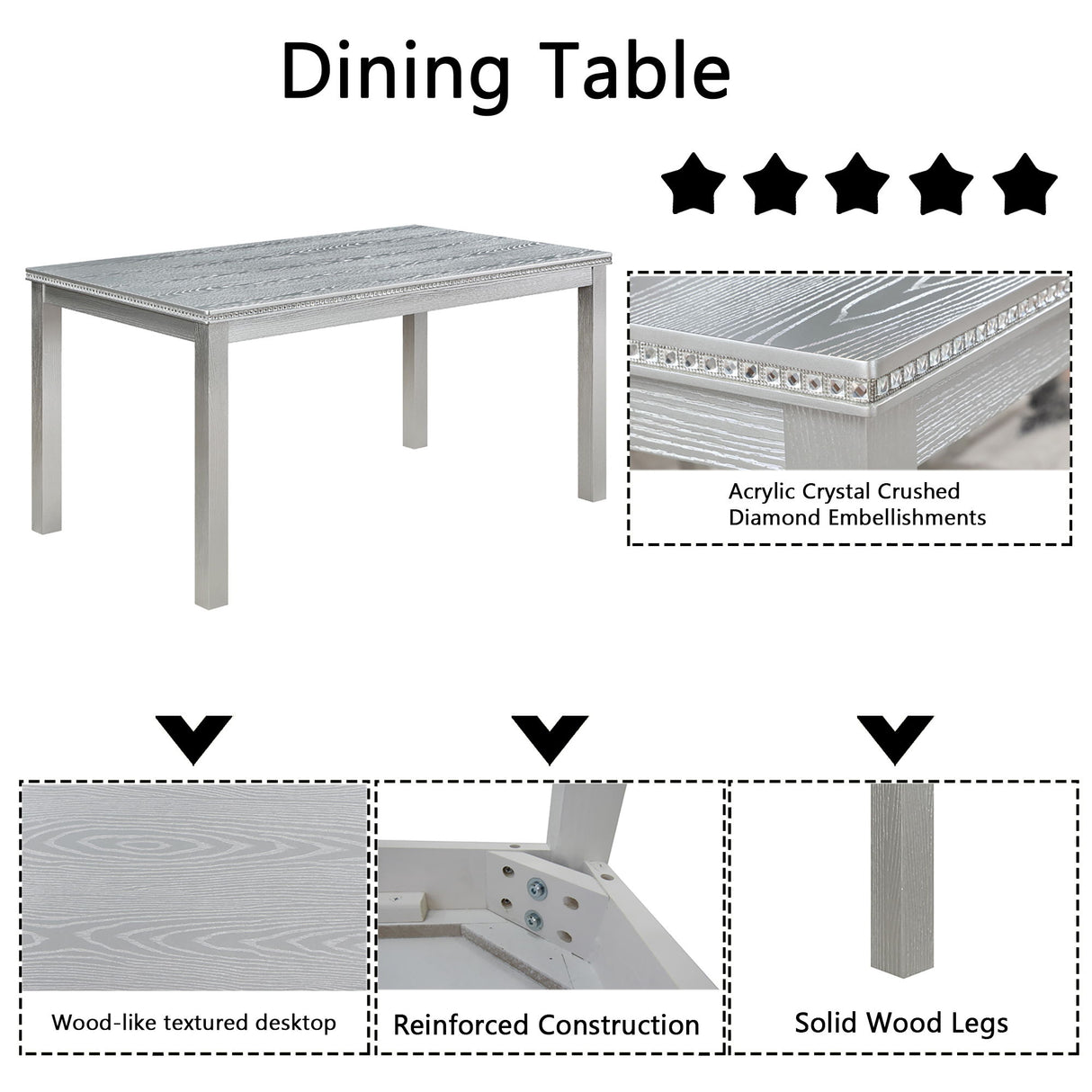 Dining Table Set With Crystal Decoration And Upholstered Chairs