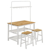 Prager - 3 Piece Kitchen Island Counter Table Set With Overhead Rack And Backless Stools - White