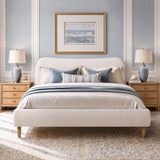 Roman - King Curved Headboard Upholstered Platform Bed - Light Beige