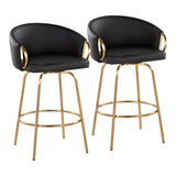 Claire - 26" Fixed-Height Counter Stool With Swivel And Round Gold Metal Footrest (Set of 2) - Gold Metal