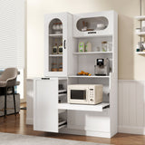 Tall Freestanding Kitchen Pantry Cabinet With Arched Glass Door