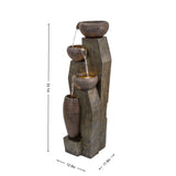Outdoor Water Fountain, 4 Tier Cascading Bowl With Warm LED Lights For Patio - Brown / Tan