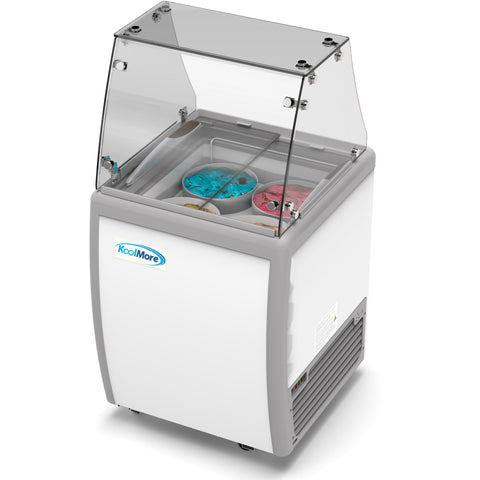 26 in. 4 Tub Ice Cream Dipping Cabinet Display Freezer with Sliding Glass Door and Sneeze Guard, 6 cu. ft. KM-ICD-26SD-FG.