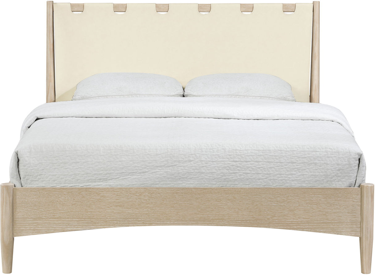 Santos - Vegan Leather Headboard And Wood Bed - Waxed Natural Frame