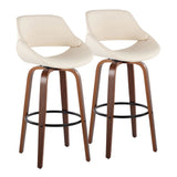 Fabrizzi - 30" Fixed-Height Barstool With Swivel And Round Black Metal Footrest (Set of 2) - Walnut Wood