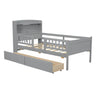 Platform Bed With LED Light, Multi Functional Headboard, Guardrail And 2 Drawers