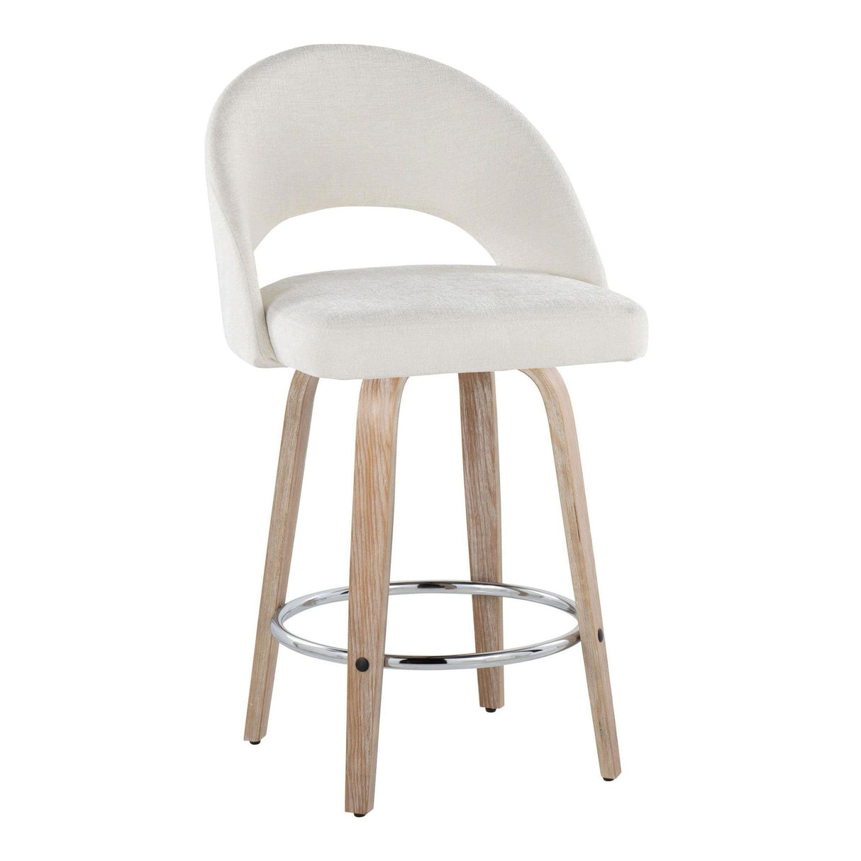 Renee - Upholstered Fixed-Height Barstool (Set of 2) - Whitewashed Wood