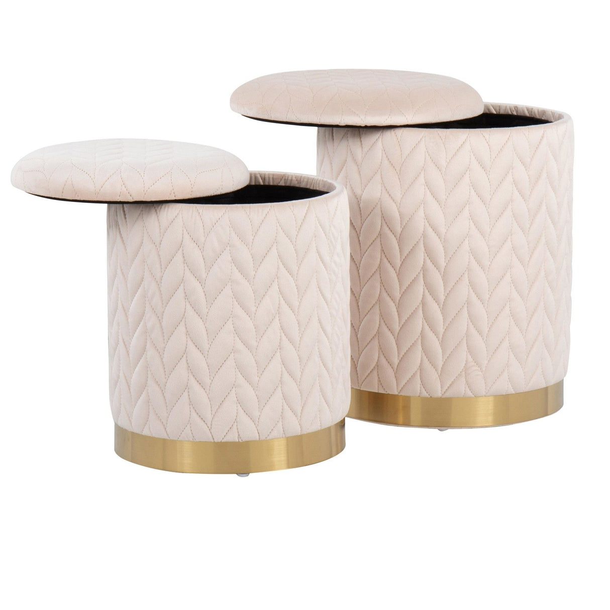 Marla - Contemporary/Glam Quilted Ottoman (Set of 2) - Gold Metal And Cream Velvet